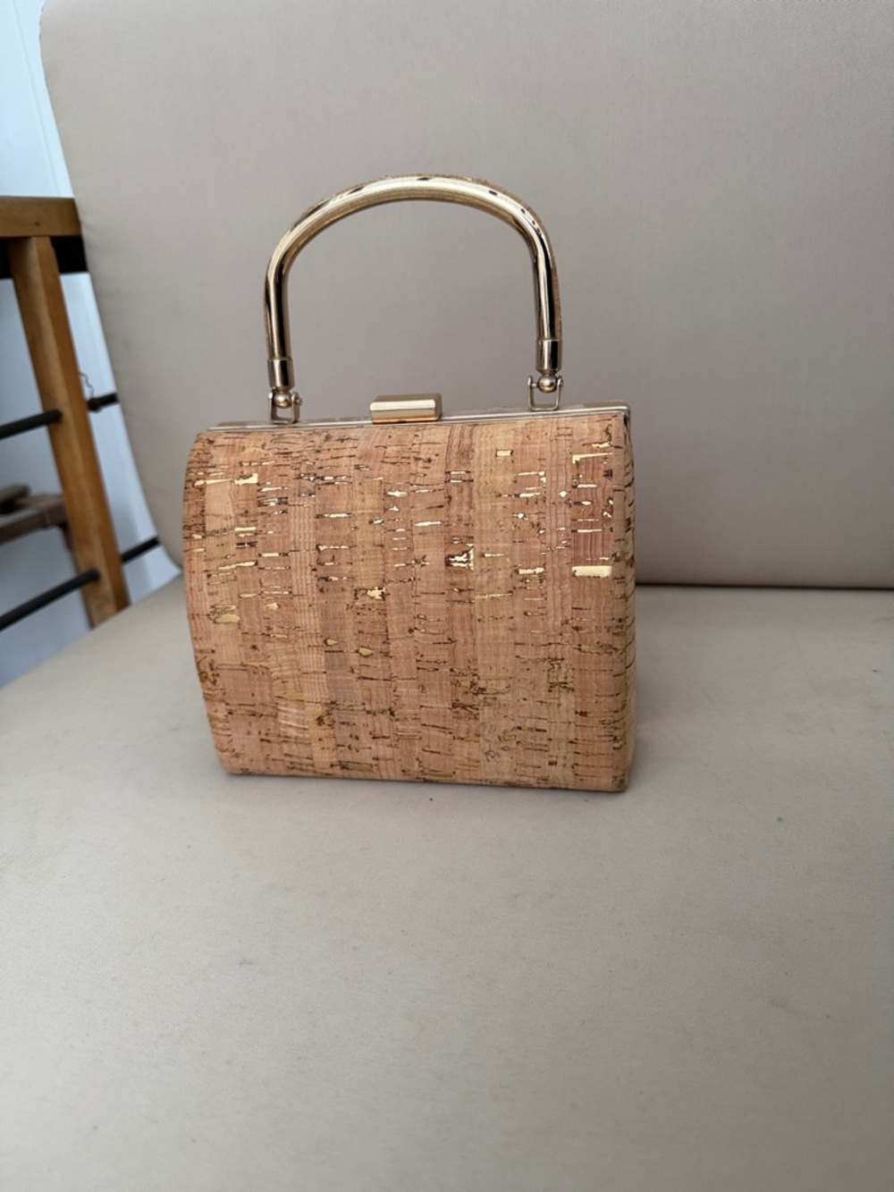 Gold-Accent Cork Top-Handle Women's Bag